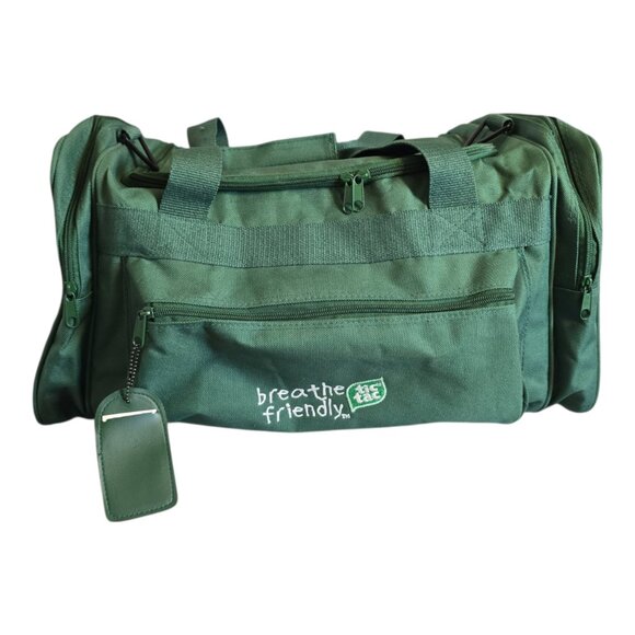 Vintage Tic Tag Branded Duffle Bag Gym Bag Green Missing Shoulder Strap 19" Long - Picture 1 of 8